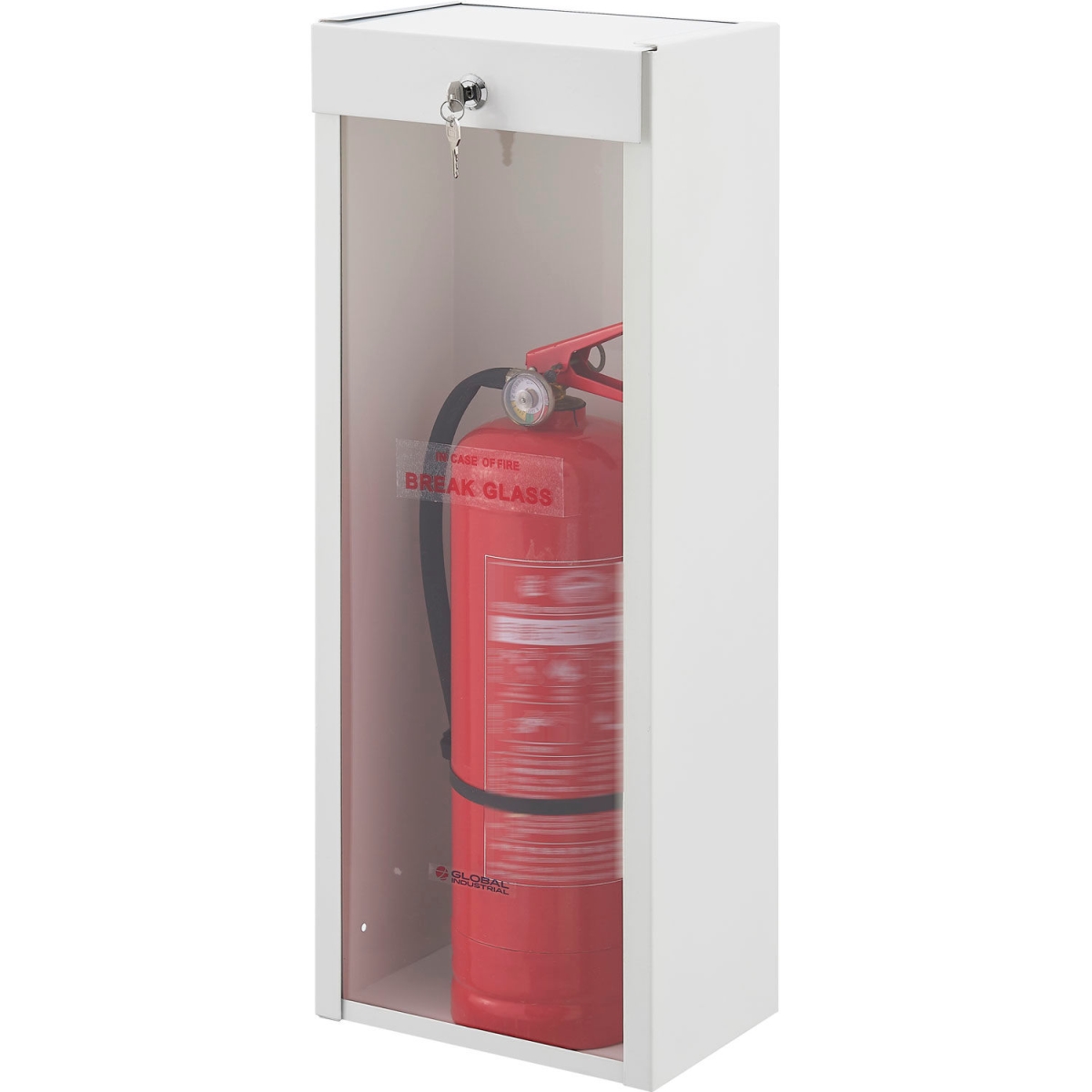 Global Industrial 670601 Fire Extinguisher Cabinet - Surface Mount - Lockable - Clear - 10 lbs