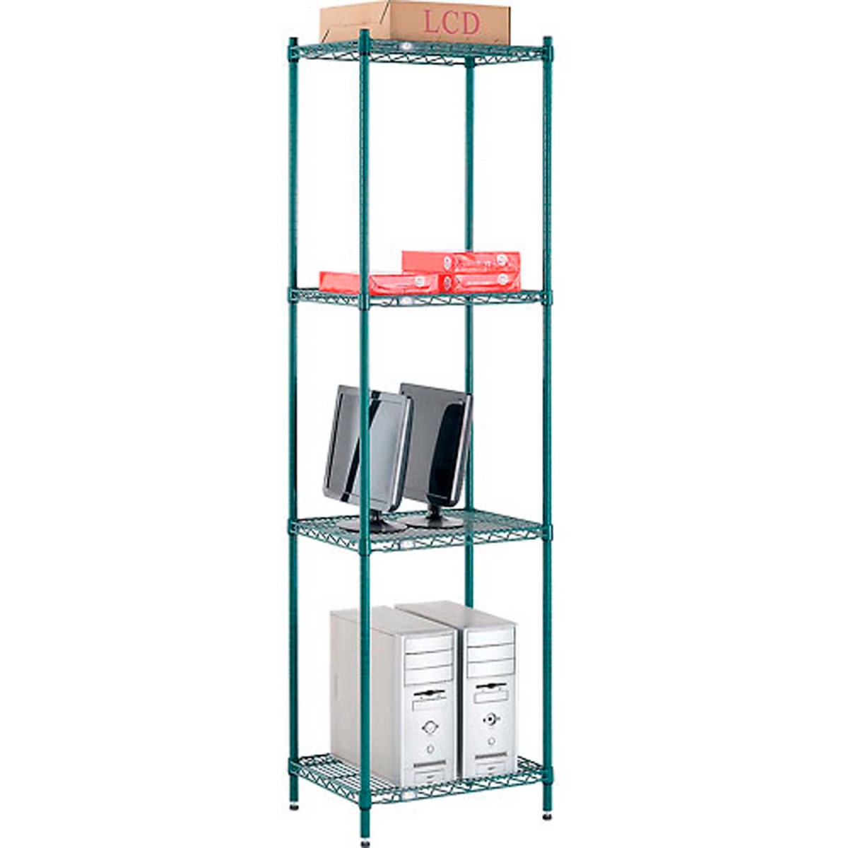 Global Industrial 14248G Nexel 4 Shelf Poly-Green Wire Shelving Unit Starter, Green - 24 x 14 x 86 in.