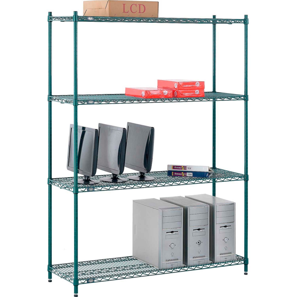 Global Industrial 14547G Nexel 4 Shelf Poly-Green Wire Shelving Unit Starter, Green - 54 x 14 x 74 in.
