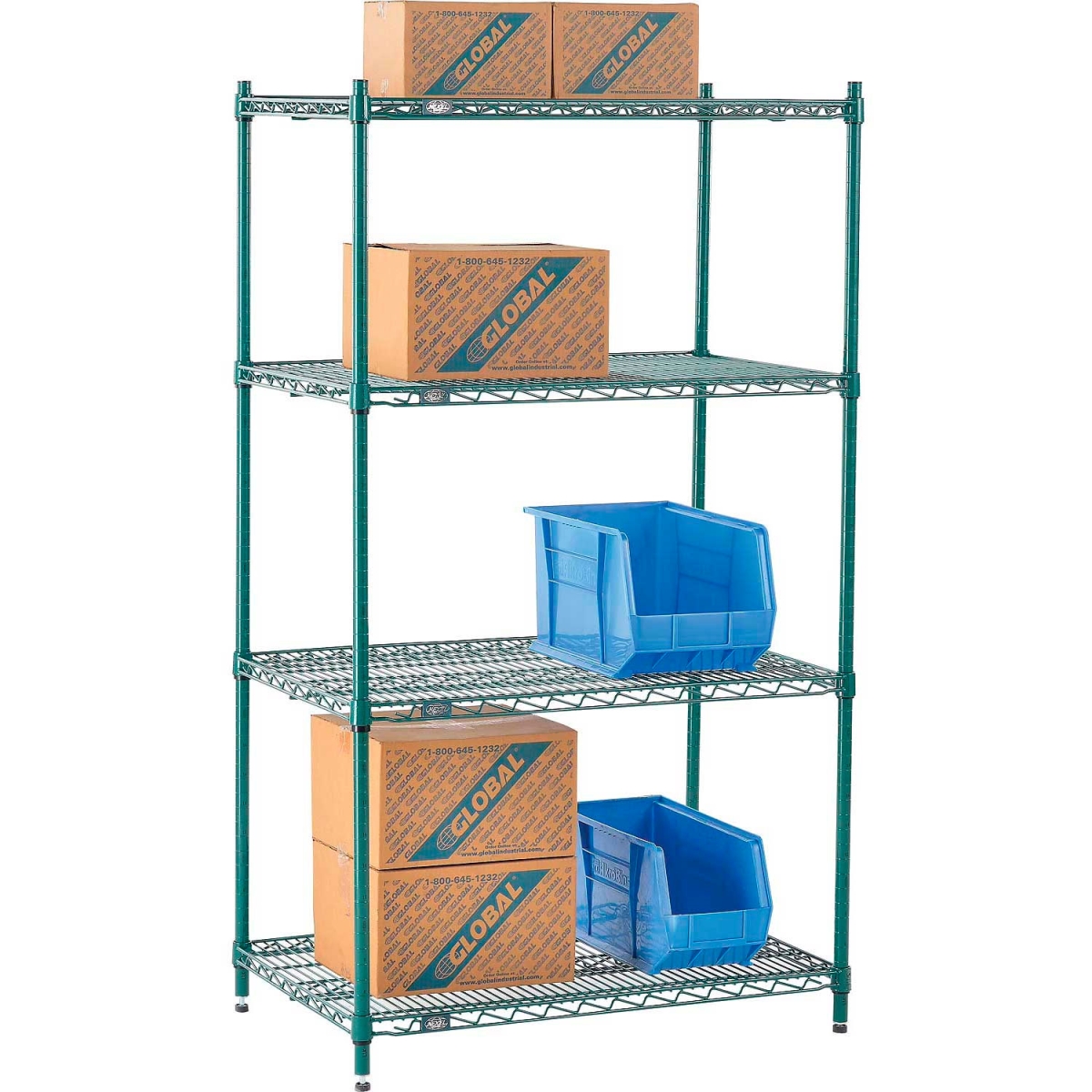 Global Industrial 21365G Nexel 4 Shelf Poly-Green Wire Shelving Unit Starter, Green - 36 x 21 x 54 in.