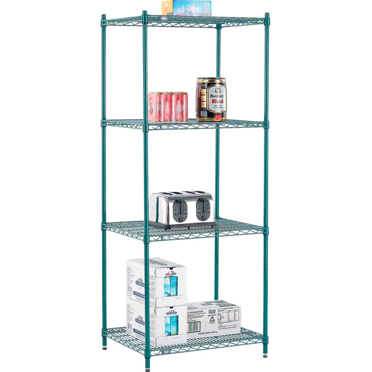 Global Industrial 21307G Nexel 4 Shelf Poly-Green Wire Shelving Unit Starter, Green - 30 x 21 x 74 in.