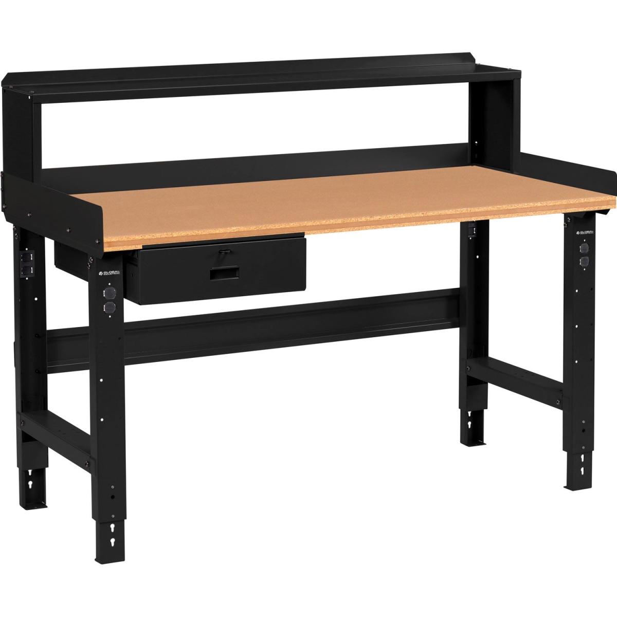 Picture of Global Industrial 183163BBK 60 x 36 in. Adjustable Height Workbench with Drawer & Riser&#44; Shop Square Edge Top - Black