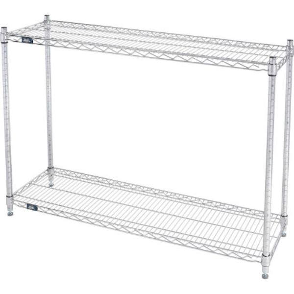 Global Industrial 14483C2 Nexel 2 Shelf Chrome Wire Shelving Unit Starter, Chrome - 48 x 14 x 34 in.