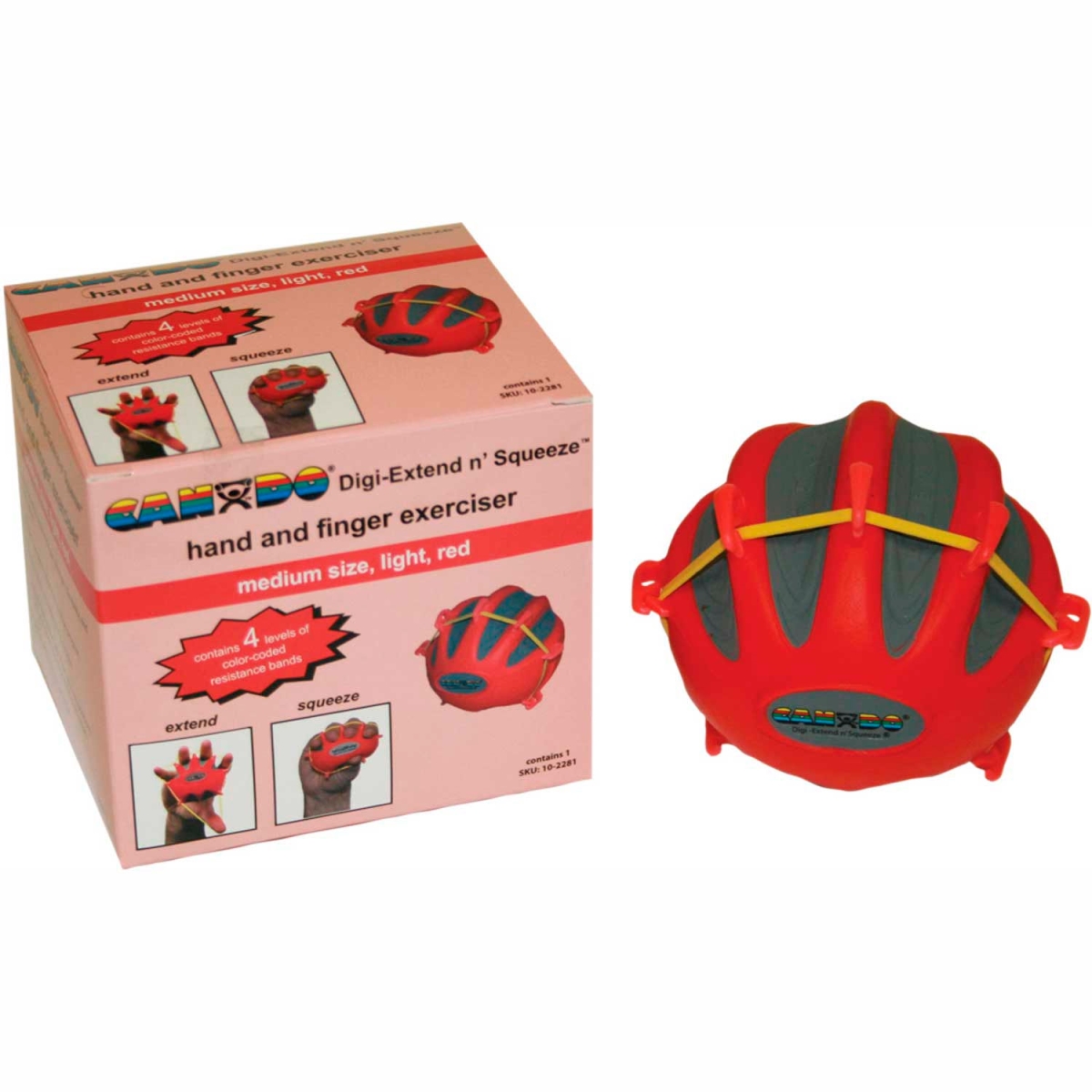B2179250 CanDo Digi-Extend N Squeeze Exerciser - Light - Red - Large