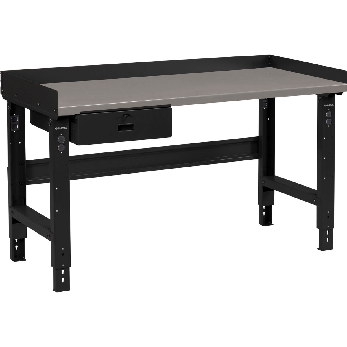 Global Industrial 183155ABK 72 x 36 in. Adjustable Height Workbench with Drawer, Steel Square Edge Top - Black
