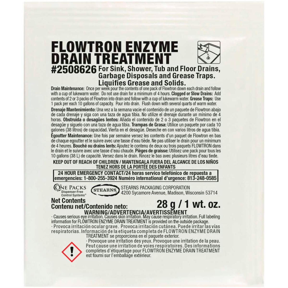 B2310698 2508626 Flowtron Enzyme Drain Treatment - 1 oz - 72 Pack per Case - White