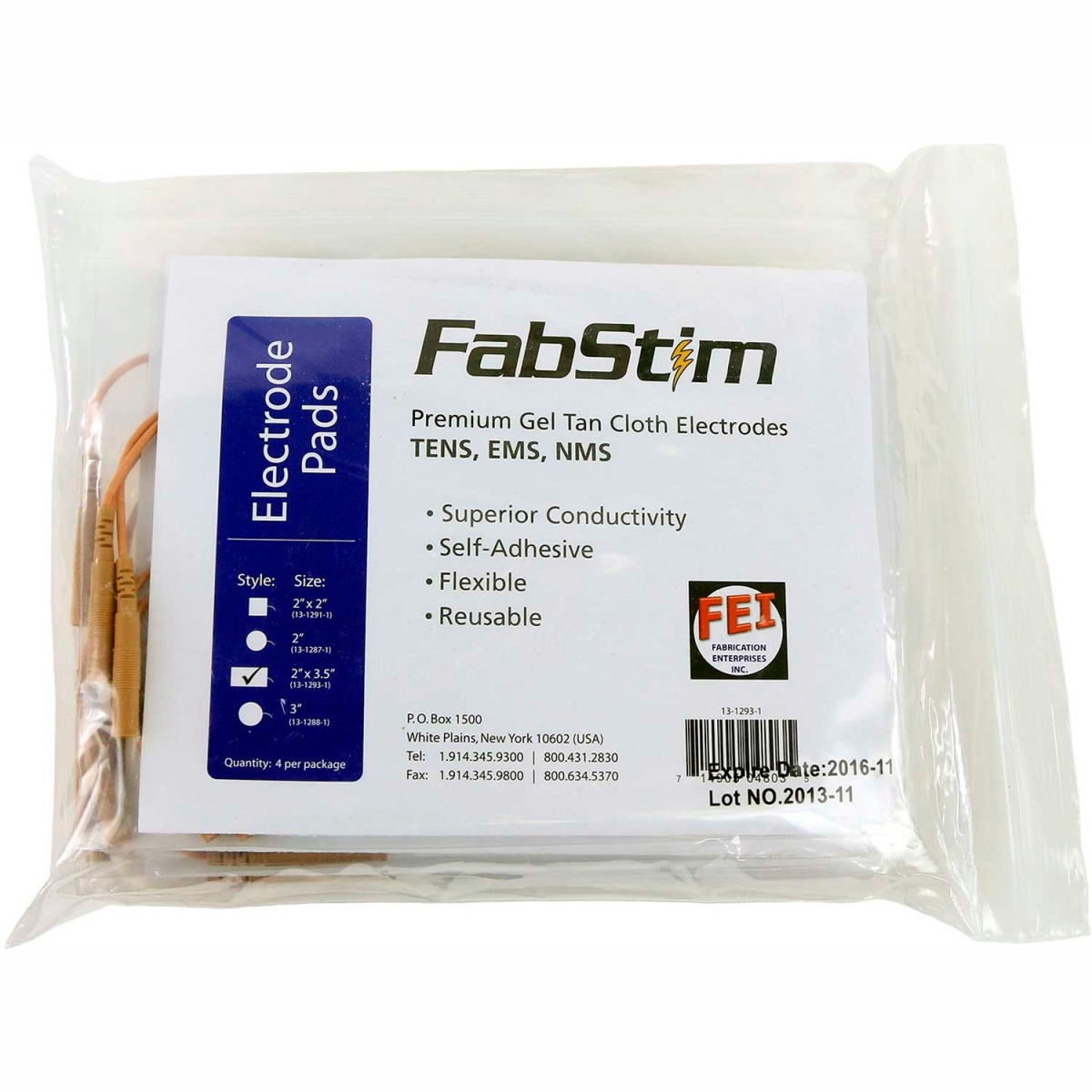 Picture of Fabrication B2203480 FabStim Self-Adhesive Tens Electrodes - Rectangle 2 x 3.5 in. - Tan - Pack of 4