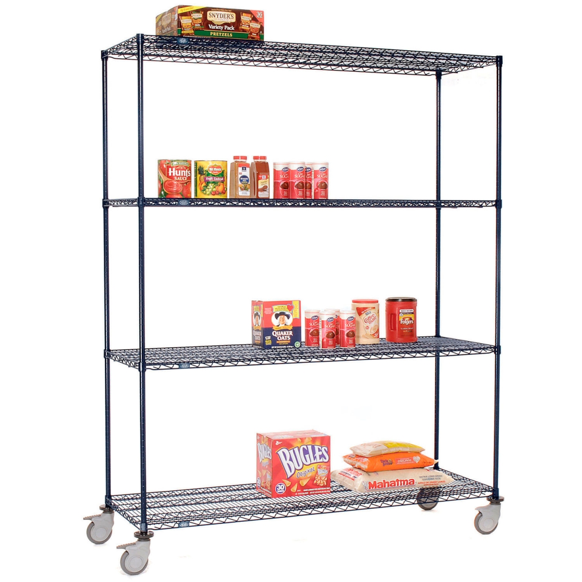 Global Industrial 188832 Nexel 4 Shelf Truck - Nexelon - 60 x 24 x 69 in. - Polymer Swivel Casters - 2 Brake - Blue