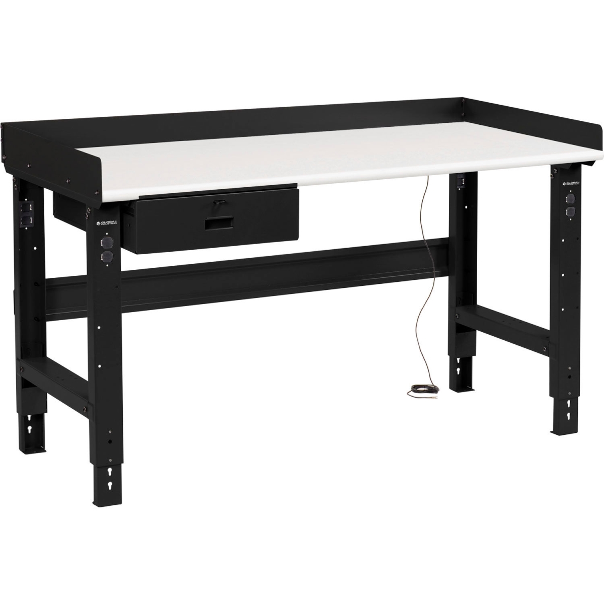 Global Industrial 250227ABK 72 x 36 in. Adjustable Height Workbench with Drawer, ESD Safety Edge Top - Black