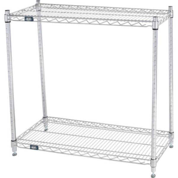 Global Industrial 14363C2 Nexel 2 Shelf Chrome Wire Shelving Unit Starter, Chrome - 36 x 14 x 34 in.