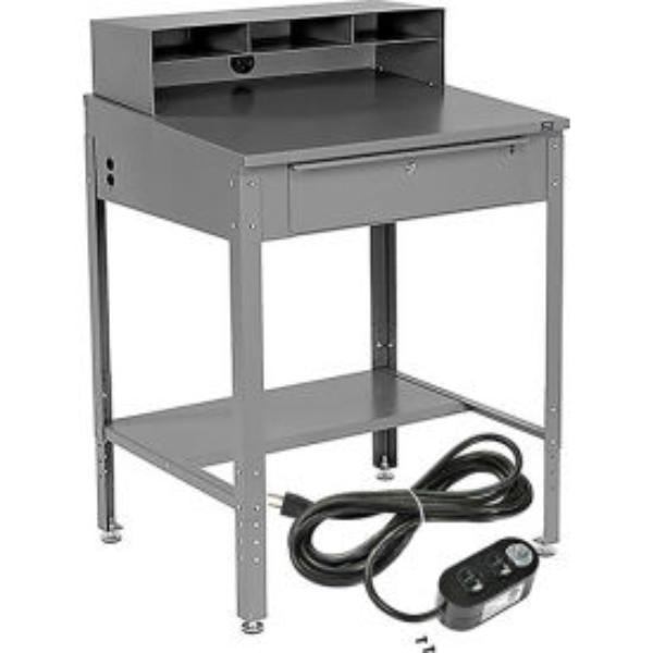 Picture of Global Industrial 254635GYKIT Sloped Shop Desk with Pigeonhole Riser & Outlets - 34.5 ft. x 30 in. - Gray