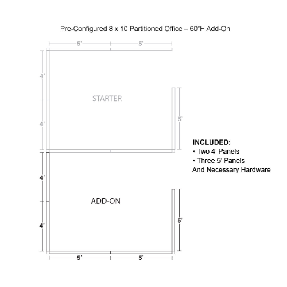 Picture of Global Industrial 1959727 Pre-Configured Office Cubicle - Add-On Kit&#44; Gray - 8 x 10 ft. x 60 in.
