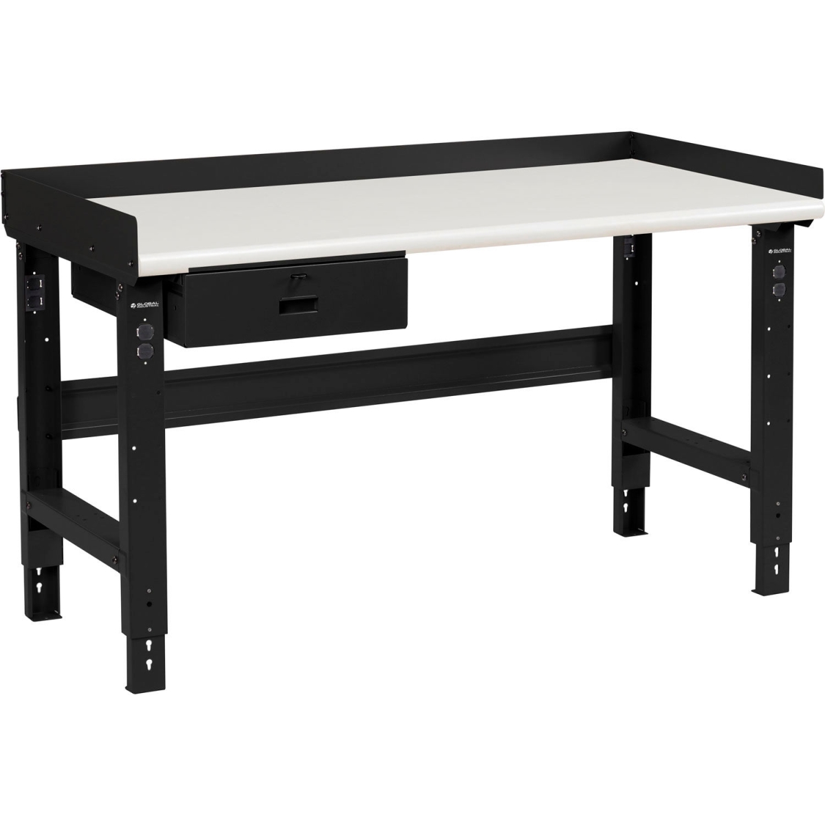 Global Industrial 183992ABK 72 x 36 in. Adjustable Height Workbench with Drawer, Plastic Laminate Safety Top - Black