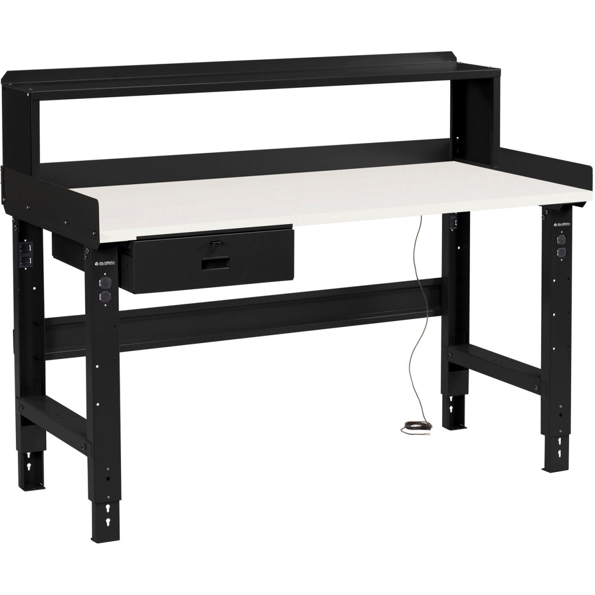 Global Industrial 254966BBK 72 x 36 in. Adjustable Height Workbench with Drawer & Riser, ESD Square Edge Top - Black