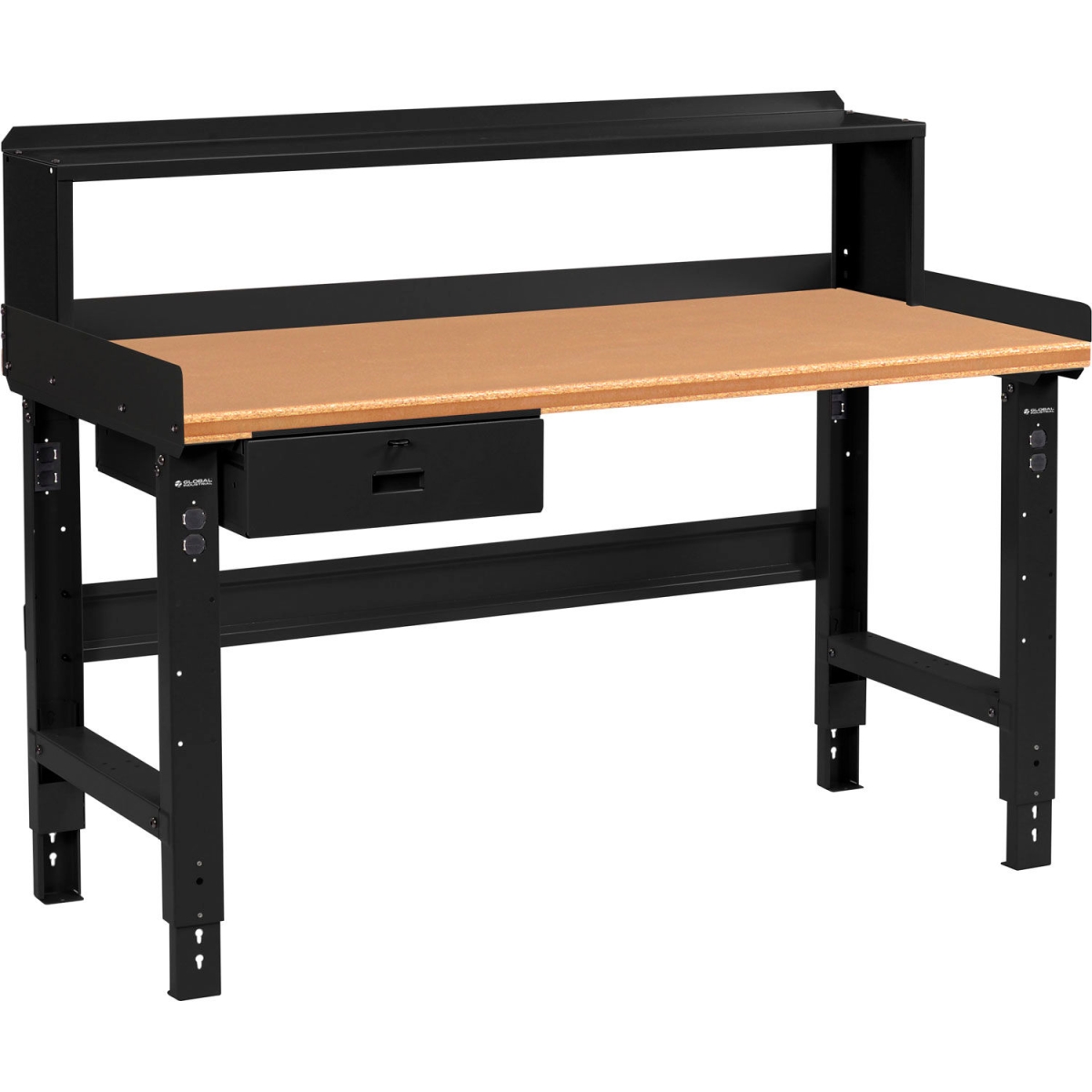 Picture of Global Industrial 183984BBK 60 x 30 in. Adjustable Height Workbench with Drawer & Riser&#44; Shop Top Safety Edge Top - Black