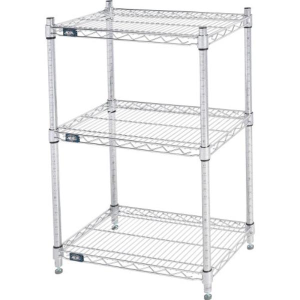Global Industrial 18243C3 Nexel 3 Shelf Chrome Wire Shelving Unit Starter, Chrome - 24 x 18 x 34 in.