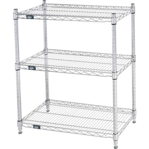 Global Industrial 18303C3 Nexel 3 Shelf Chrome Wire Shelving Unit Starter, Chrome - 30 x 18 x 34 in.