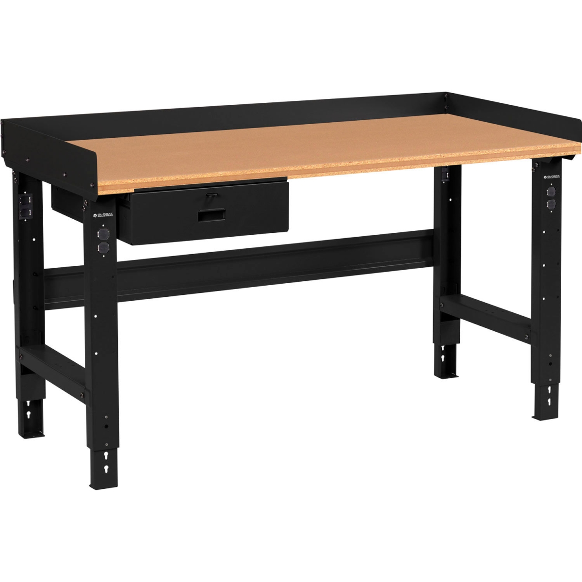 Global Industrial 183165ABK 72 x 36 in. Adjustable Height Workbench with Drawer, Shop Top Square Edge Top - Black