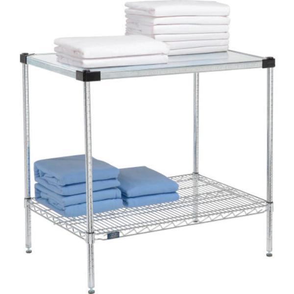 Global Industrial 18363CSZ2 Nexel 2 Shelf Chrome Wire Shelving Unit Starter - 1 Solid Shelf, Chrome - 36 x 18 x 34 in.