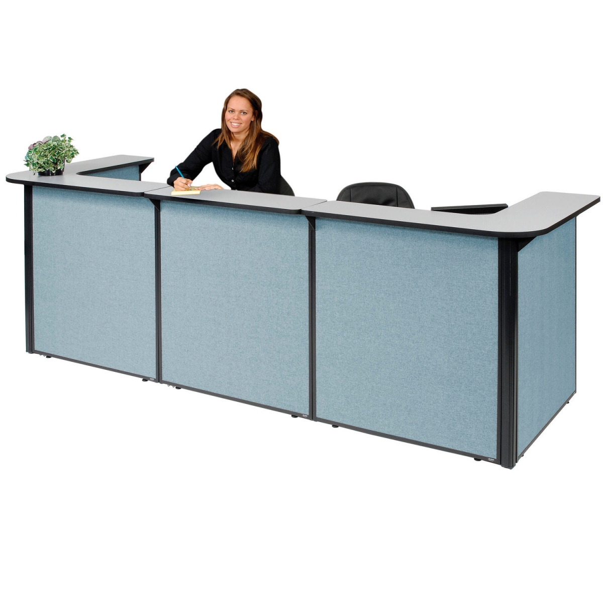 Picture of Global Industrial 3666318 Interion U-Shaped Reception Station Counter Blue Panel - 124 x 44 x 44 in. - Gray