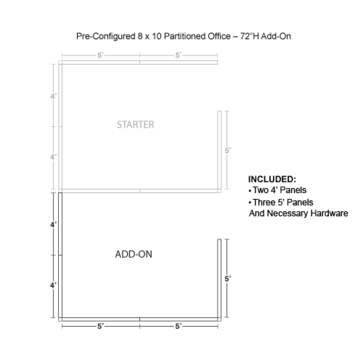 Picture of Global Industrial 1959827 Pre-Configured Office Cubicle - Add-On Kit&#44; Gray - 8 x 10 ft. x 72 in.