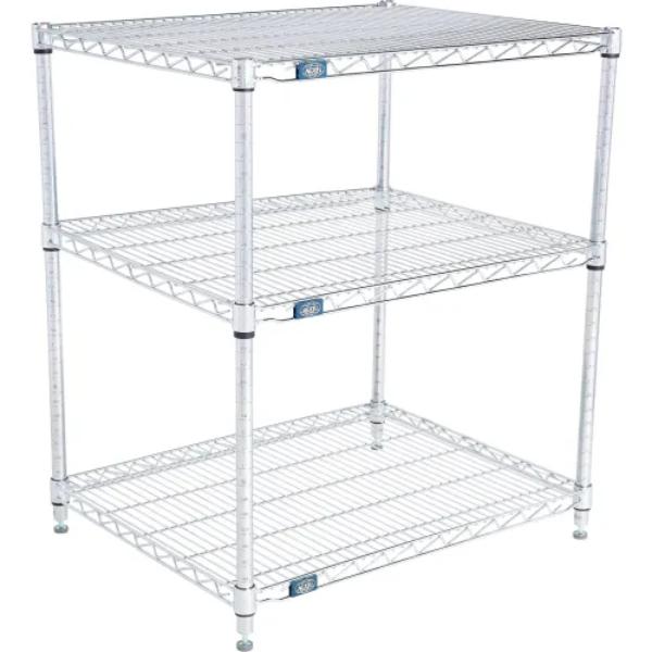 Global Industrial 24303C3 Nexel 3 Shelf Chrome Wire Shelving Unit Starter, Chrome - 30 x 24 x 34 in.