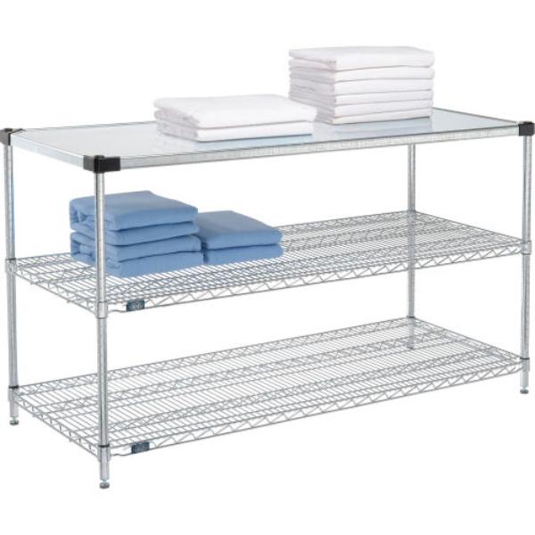 Global Industrial 24723CSZ3 Nexel 3 Shelf Chrome Wire Shelving Unit Starter - 1 Solid Shelf, Chrome - 72 x 24 x 34 in.