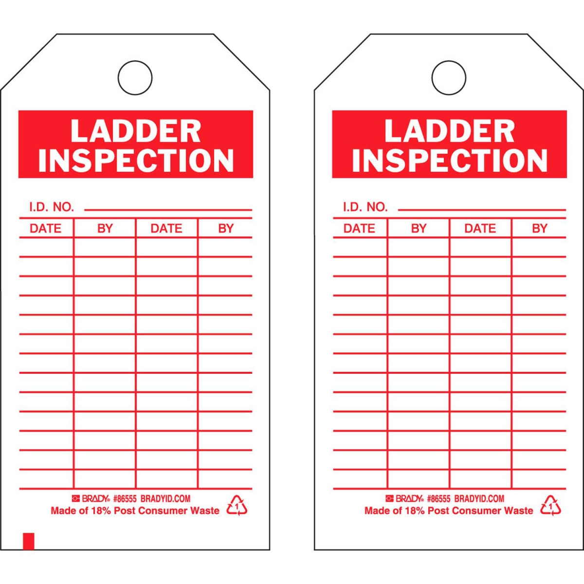 B2249465 3 x 5.75 in. 86555 Ladder Inspection Tag - 2 Sided - Polyester - Red - Pack of 10