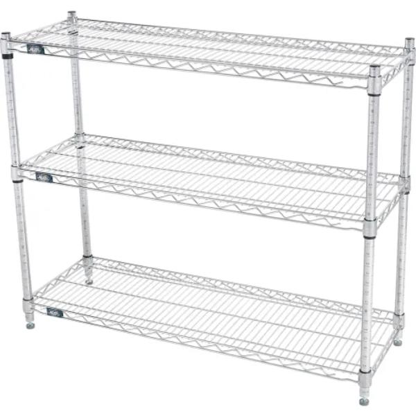 Global Industrial 18423C3 Nexel 3 Shelf Chrome Wire Shelving Unit Starter, Chrome - 42 x 18 x 34 in.