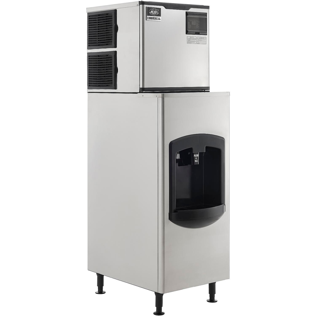 Global Industrial 243319 Stainless Steel Nexel Ice Dispenser with Ice Machine & Bin - Air Cooled - Production 24 Hours - 350 lbs
