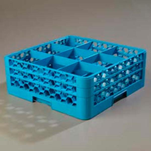 B637502 RG9-214 - Opticlean 9-Compartment Glass Rack with 2 Extenders - Blue