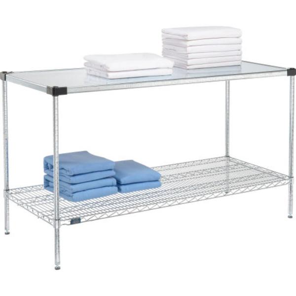 Global Industrial 24723CSZ2 Nexel 2 Shelf Chrome Wire Shelving Unit Starter - 1 Solid Shelf, Chrome - 72 x 24 x 34 in.