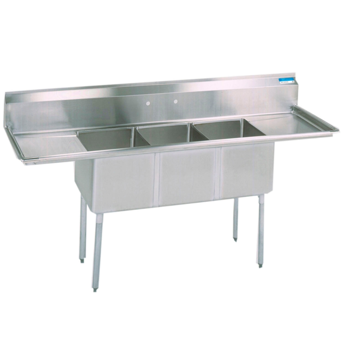 Picture of BK Resources B2260801 Resources 3-Compartment Sink - 18 x 18 x 12 in. Deep - 8 Faucet Holes - 18 Drainboard Stainless Steel