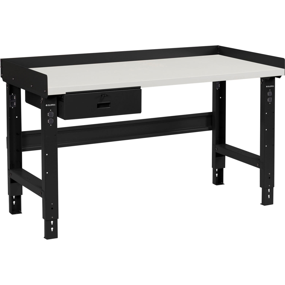 Global Industrial 319079ABK 48 x 36 in. Adjustable Height Workbench with Drawer, Plastic Laminate Square Top - Black