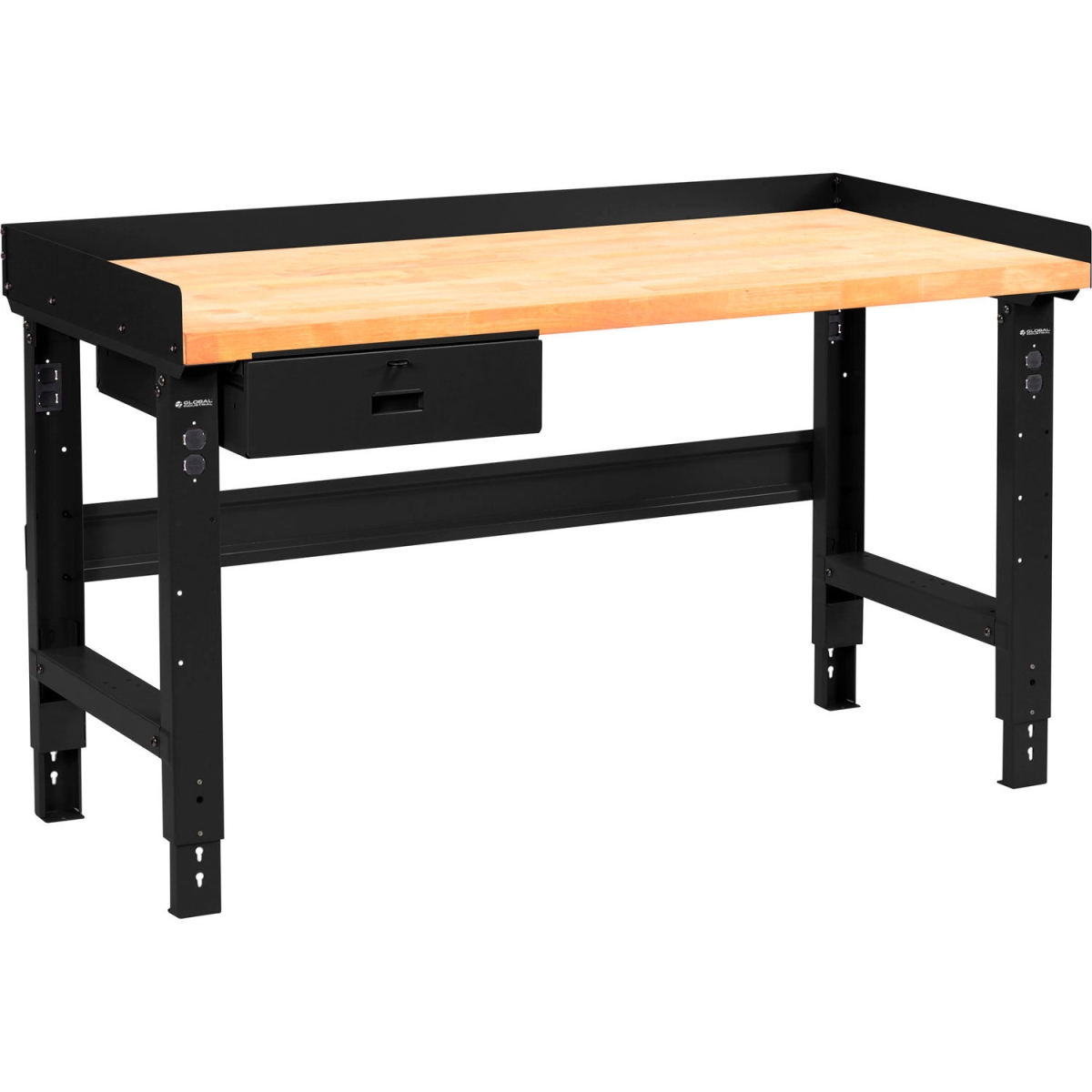 Global Industrial 319074ABK 48 x 30 in. Adjustable Height Workbench with Drawer, Birch Square Edge Top - Black