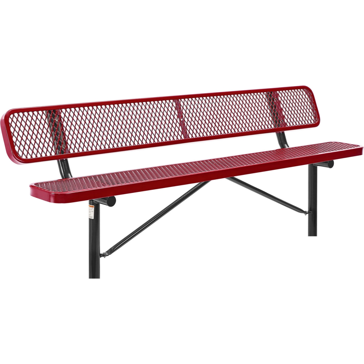Global Industrial 277155IRD 8 ft. Outdoor Steel Bench with Backrest - Expanded Metal - In Ground Mount - Red