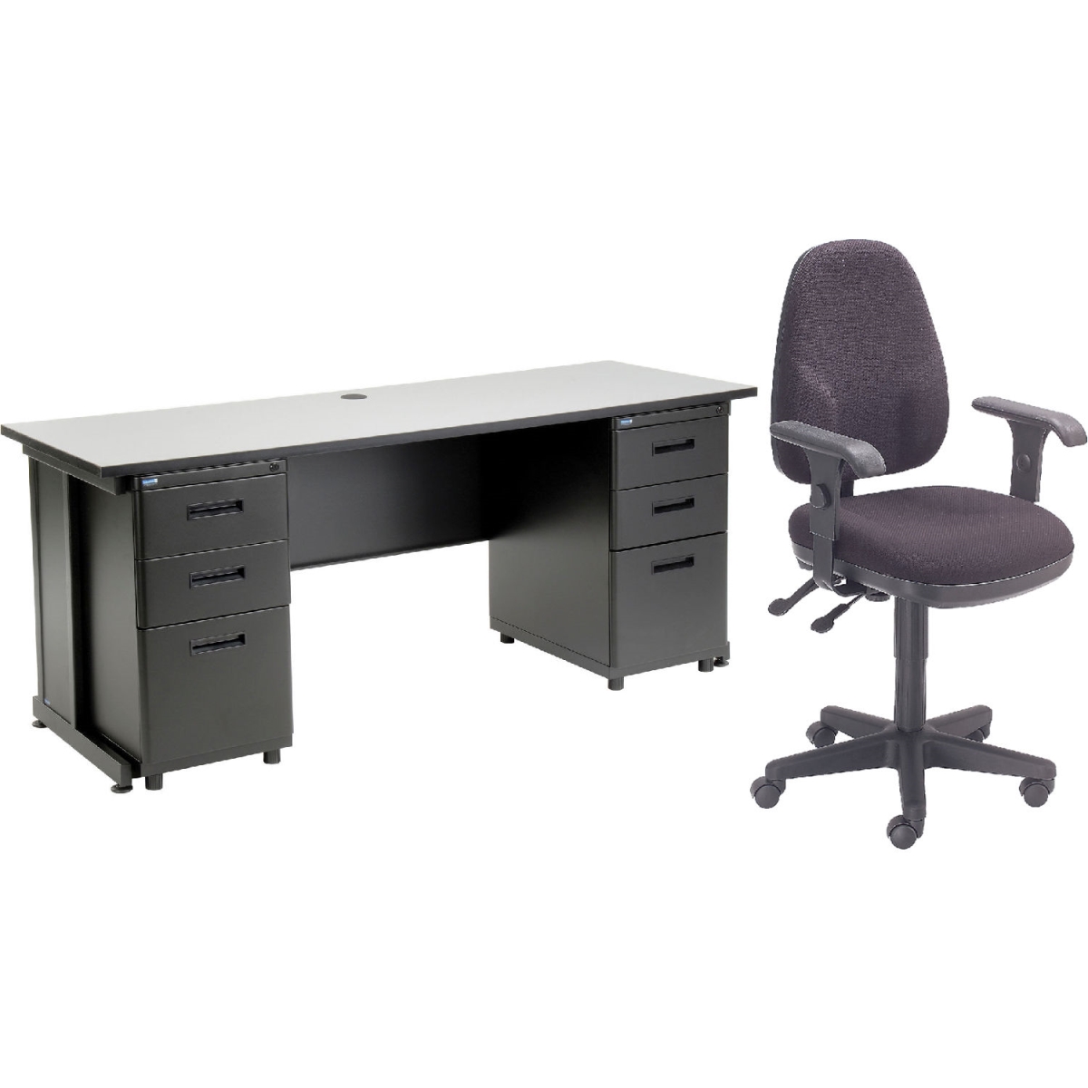 Picture of Global Industrial 670076GY-B1 Interion Office Desk & Fabric Chair Bundle with 3 Drawer Pedestals - 72 x 24 in. - Gray