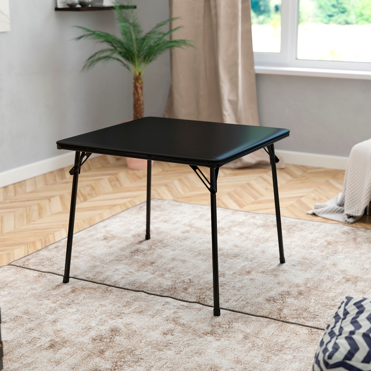 Folding Card Table - Black - Square - Seats 4 Adults - Foam Padded Top