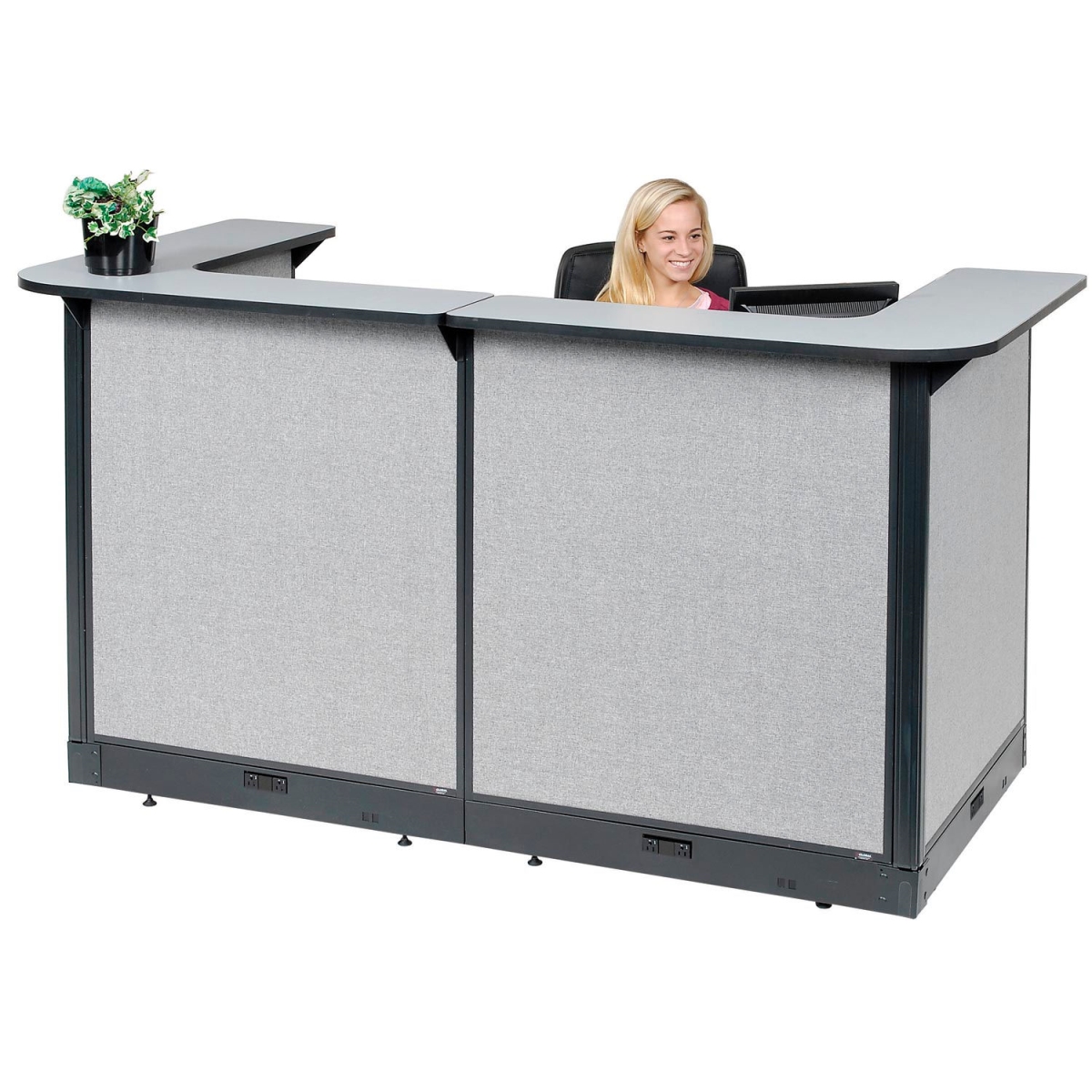 Picture of Global Industrial 3667527 Interion U-Shaped Electric Reception Station Counter Panel - 88 x 44 x 46 in. - Gray