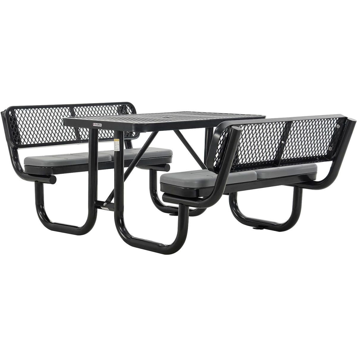 Global Industrial 277620BKS 4 ft. Rectangular Picnic Table with Backrests & Cushions - Expanded Metal - Black