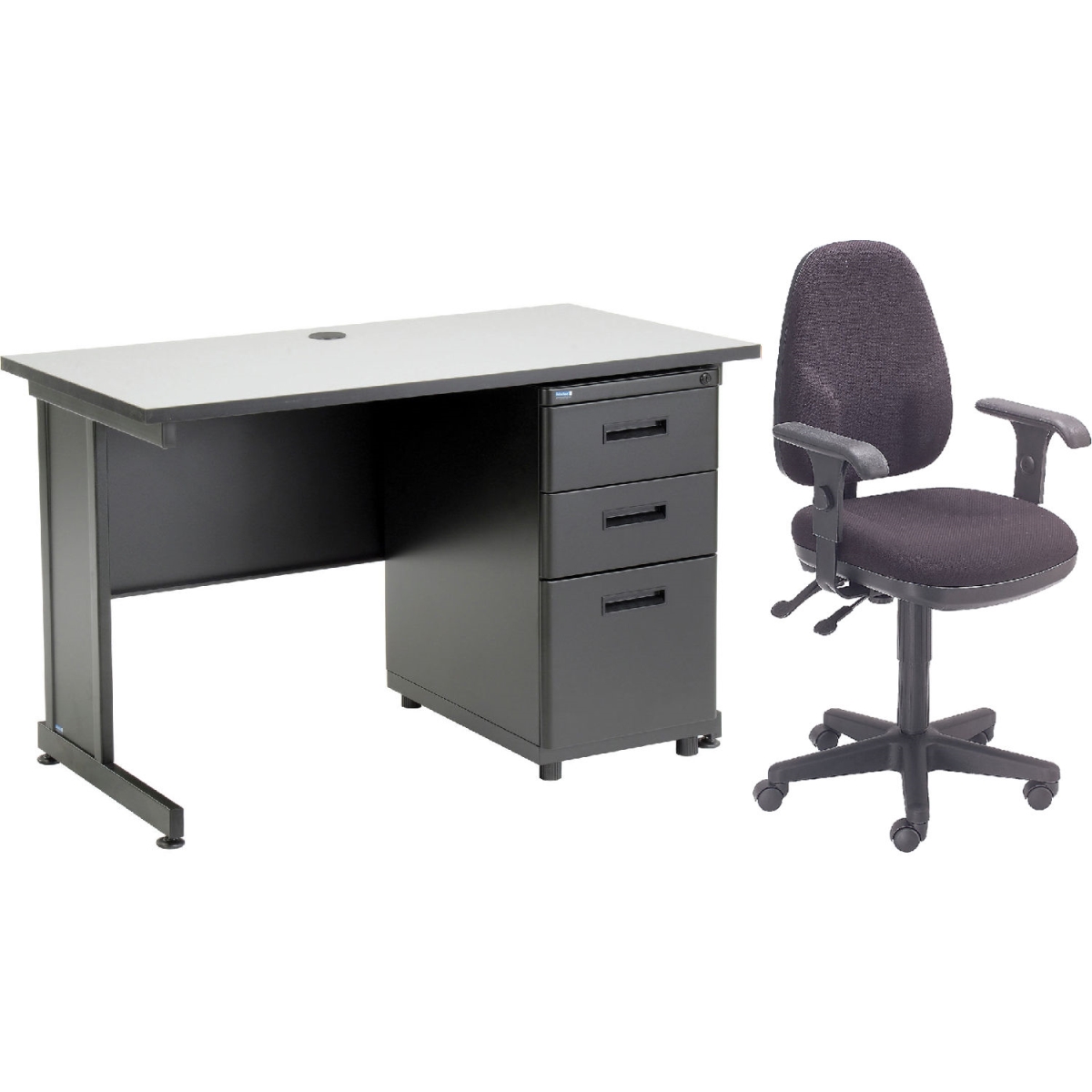 Picture of Global Industrial 670078GY-B1 Interion Office Desk & Fabric Chair Bundle with 3 Drawer Pedestal - 48 x 24 in. - Gray