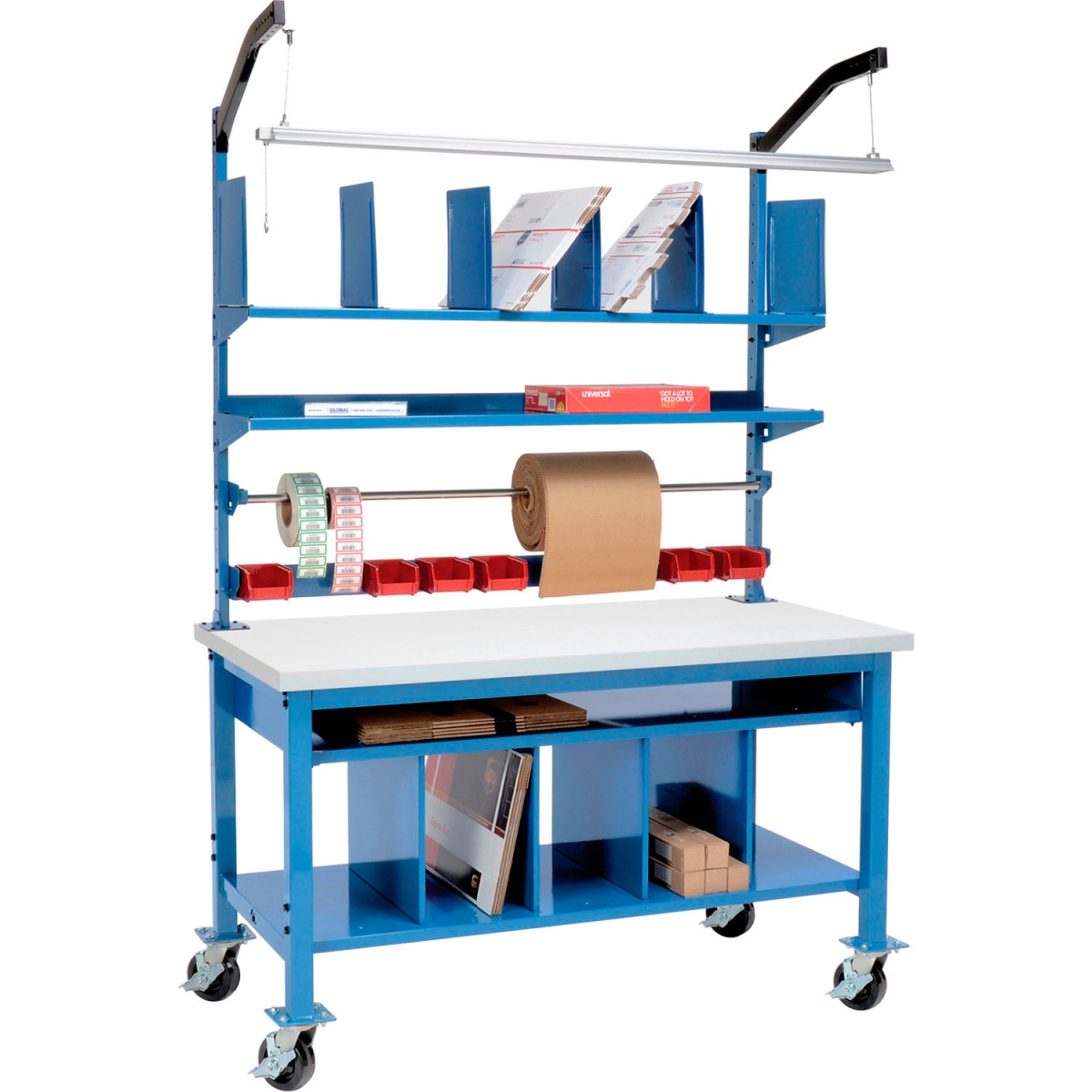 Global Industrial 412440A Complete Mobile Packing Workbench - Laminate Square Edge - Blue - 60 x 36 in.