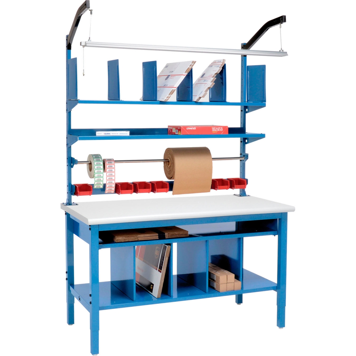 Global Industrial 412442 Complete Packing Workbench - Laminate Safety Edge - Blue - 60 x 36 in.