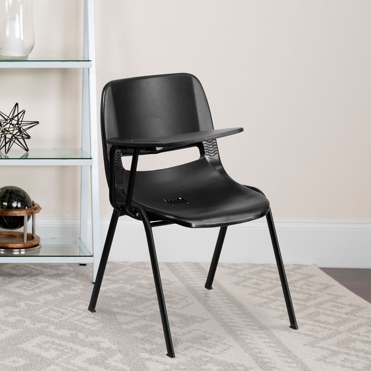 Ergonomic Shell Chair with Tablet Arm - Black - Set of 5 - Comfortable Design