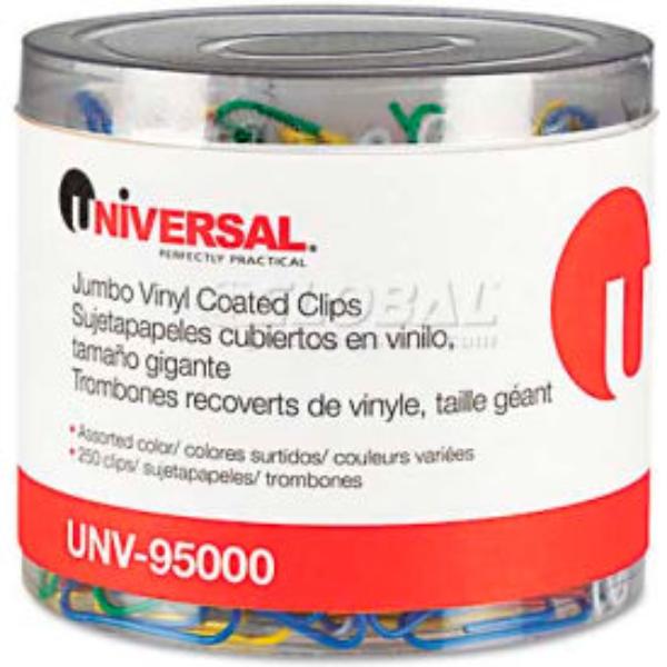 B1449685 Universal One Paper Clips - Vinyl Coated Wire - Jumbo - Assorted Colors - Pack of 250