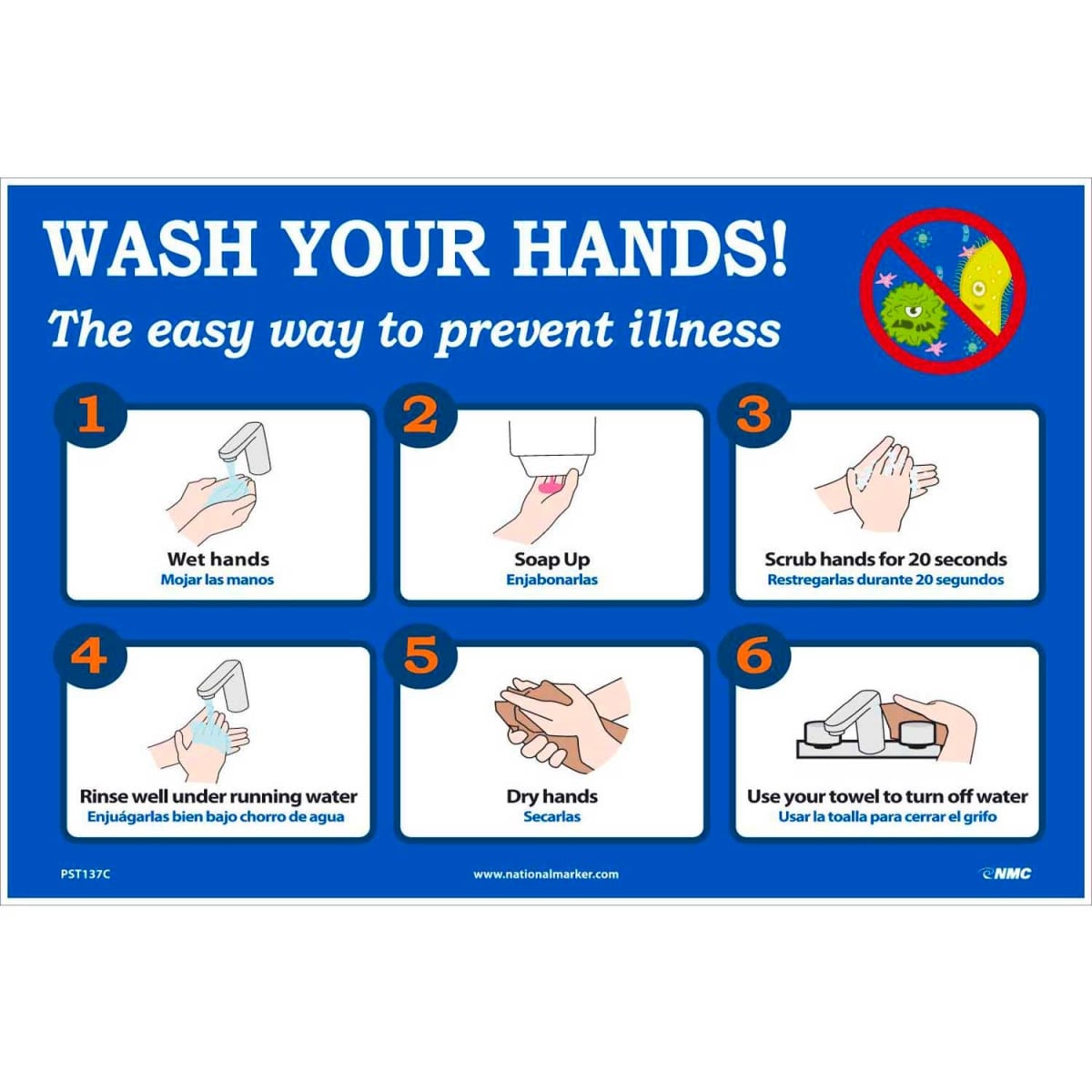 Wash Your Hands Poster - Multi Color - 12 x 18 in. - Vinyl - Durable Material