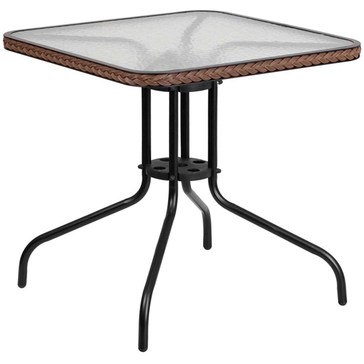 Global Industrial B2540176 Flash Furniture 28 in. Square Tempered Glass Metal Table with Dark Brown Rattan Edging - Clear