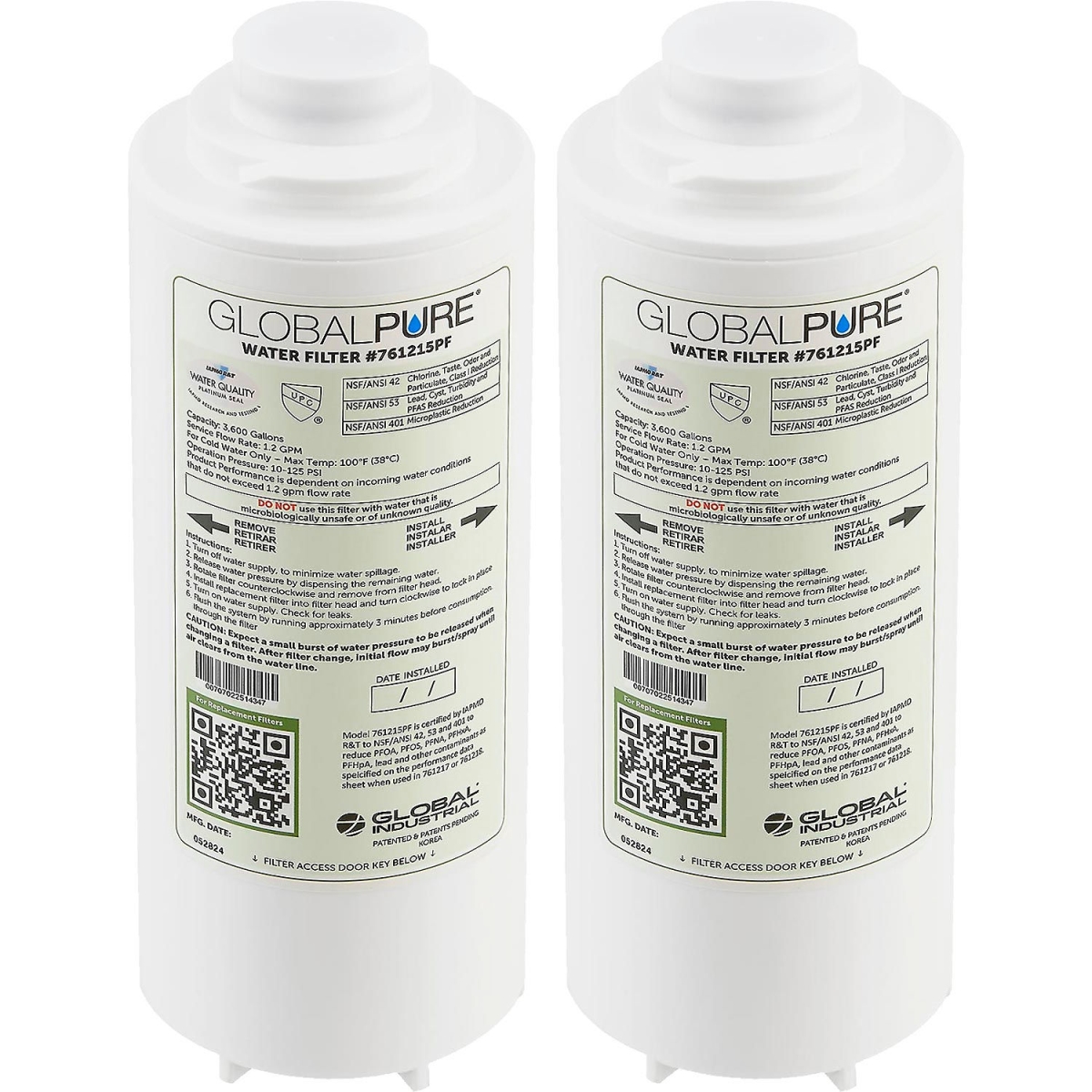 Picture of Global Industrial 761215PF-2PK Global Pure Replacement Water Filter - PFAS & Microplastic - 3600 gal - Pack of 2