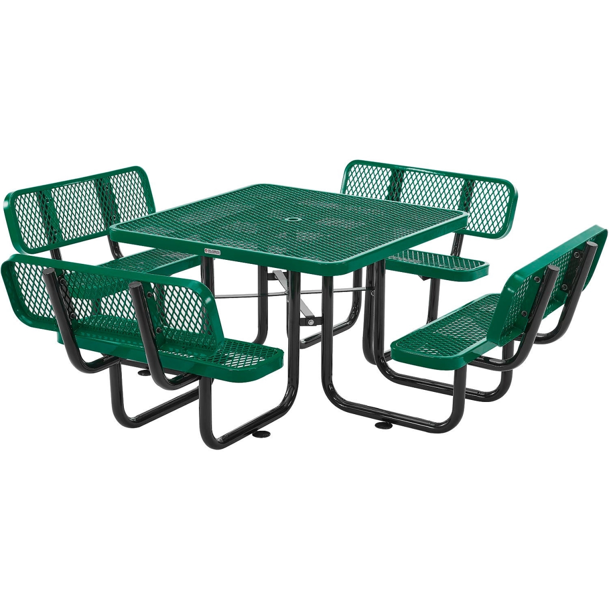 Square Picnic Table with Backrests - Green - 46 in. - Commercial Grade