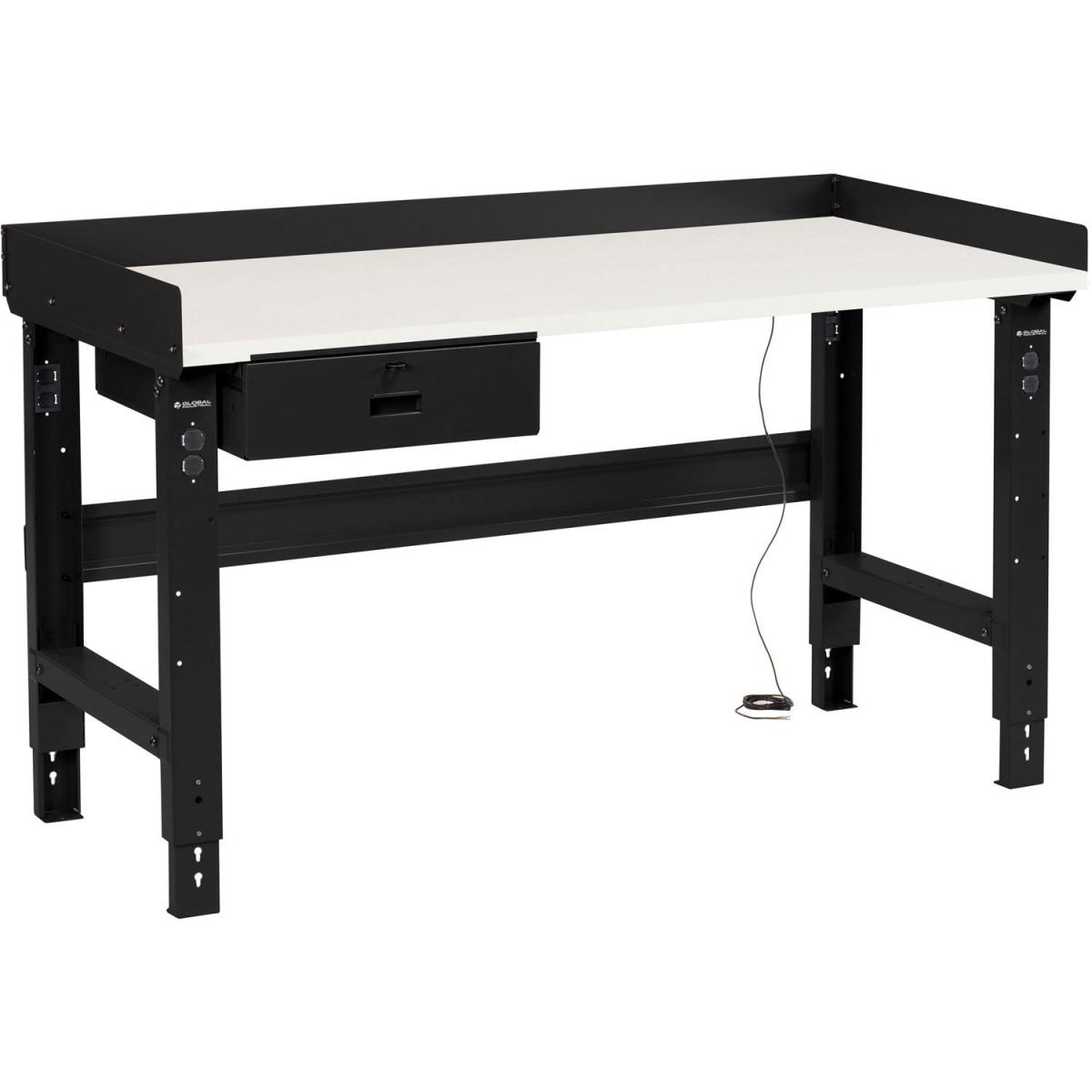 Global Industrial 318683ABK 48 x 30 in. Adjustable Height Workbench with Drawer, ESD Square Edge Top - Black